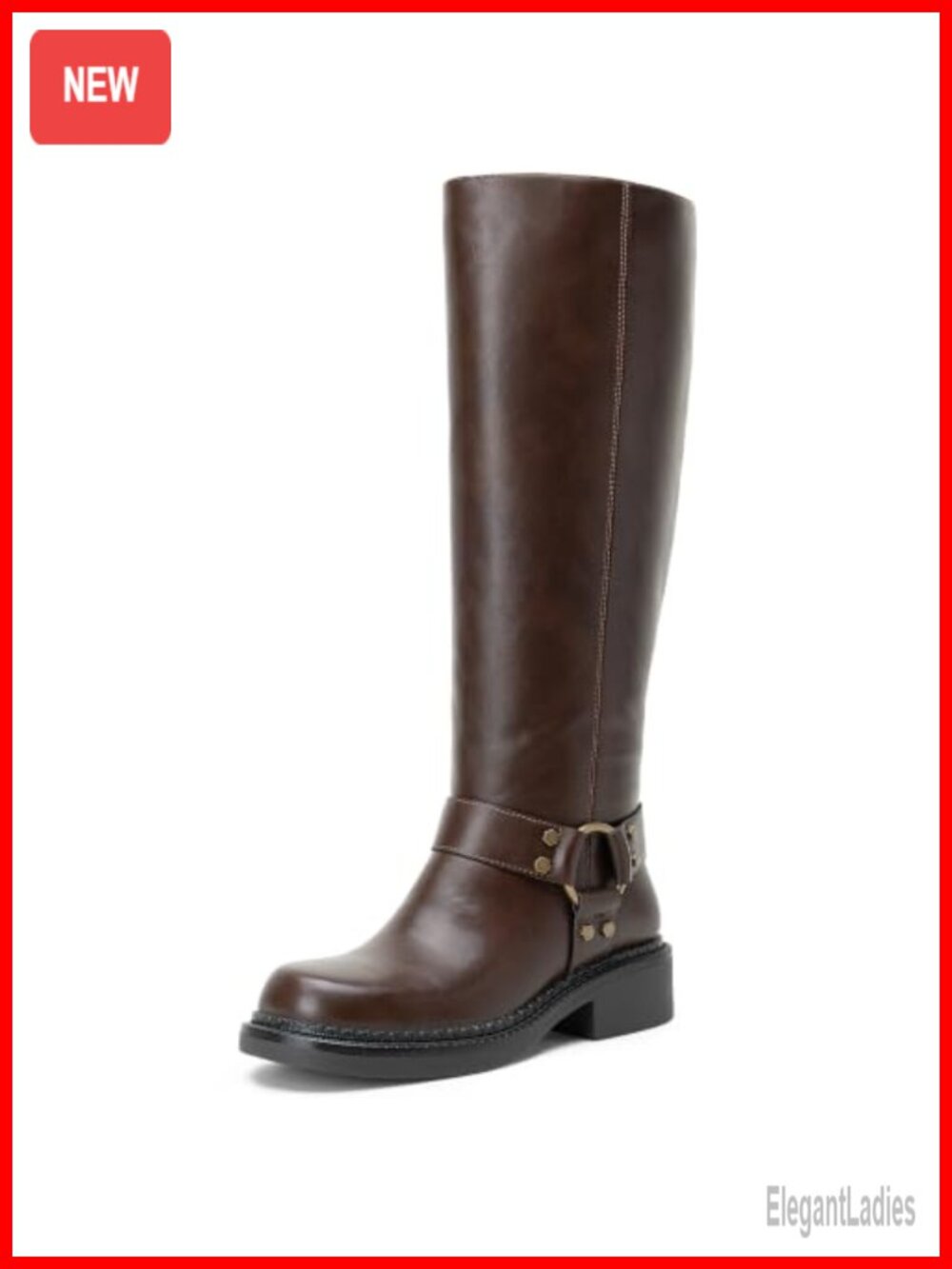 Square Toe Knee High Riding Boots Chunky Heel Faux Leather